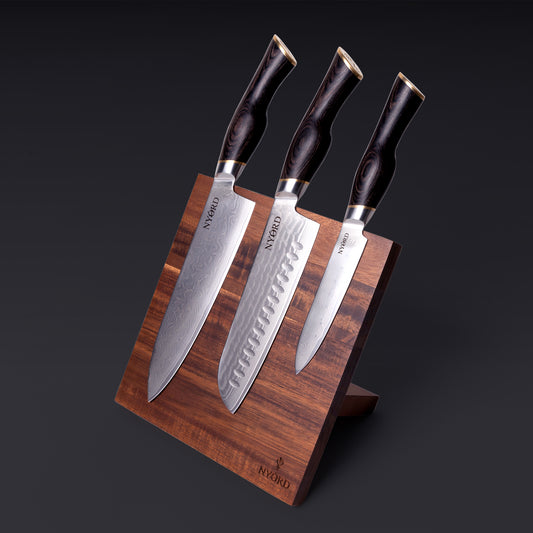 DAMASK KNIFE SET OF 3 WITH MAGNET KNIFE BLOCK